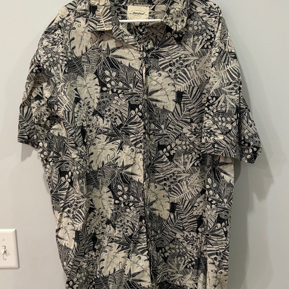 RedHead Black and Cream Leaf Print Men's Shirt